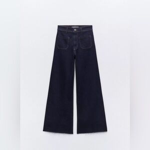 Zara Women’s Marine Straight High Rise Dark Indigo Flare Denim Jeans Sz 2